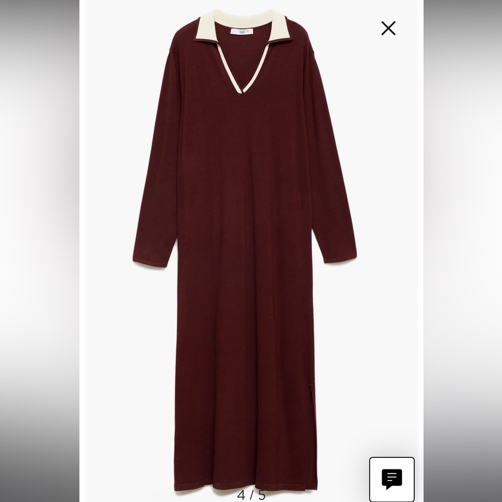 Mango contrast collar long sleeve knit dress